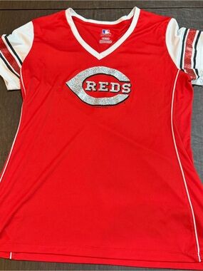 Cincinnati Reds MLB V-neck Jersey Henley T-shirt Women's Sz XL